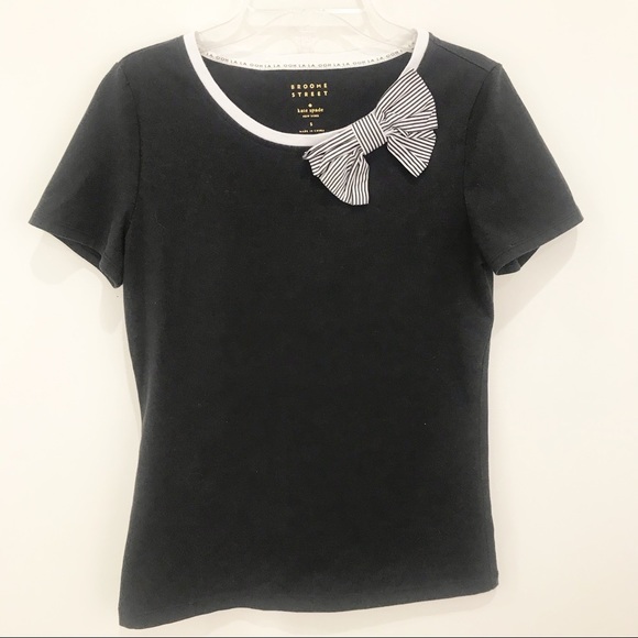 KATE SPADE Stylish Black Top w/Striped Bow on Collar Size Small - Picture 8 of 9